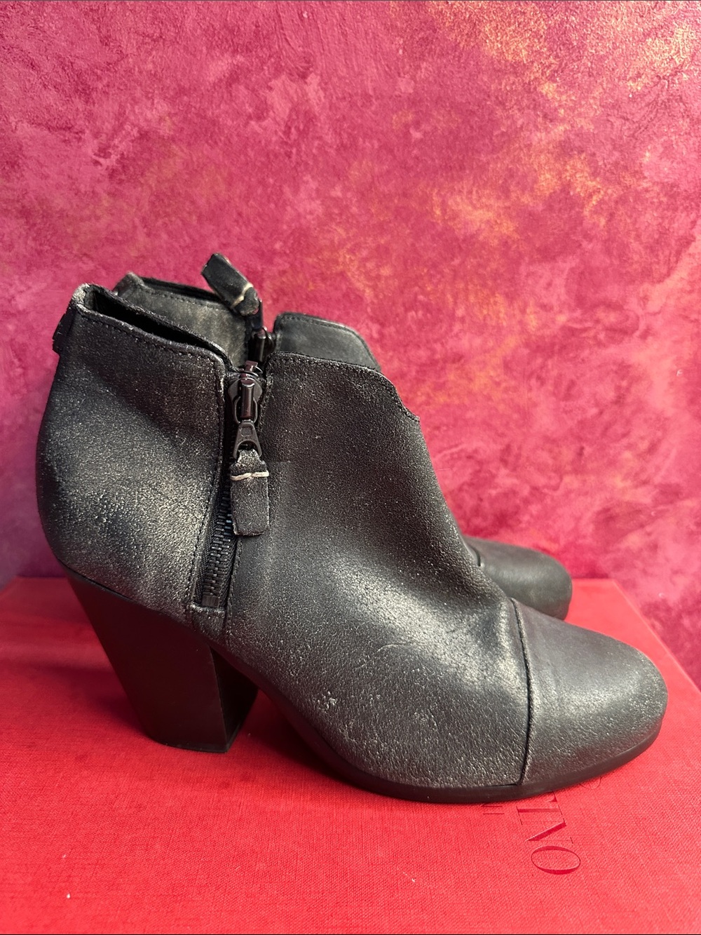 Rag & bone Black Leather Ankle Booties with Side Zippers, new size 39